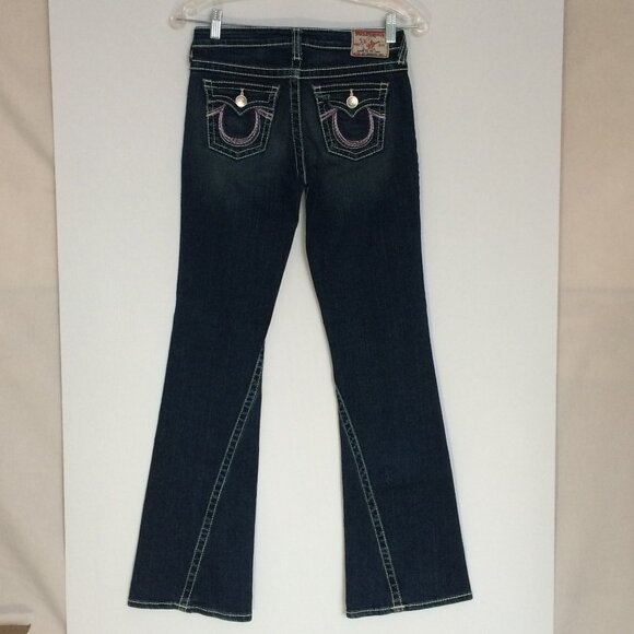 True Religion Joey Rainbow Girls Youth Jeans Sz 14 Violet Boot Twisted Seams - Picture 1 of 11